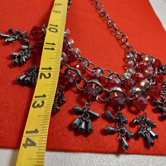 Erica Lyons Statement Red and Clear Beaded Necklace - Picture 5 of 9